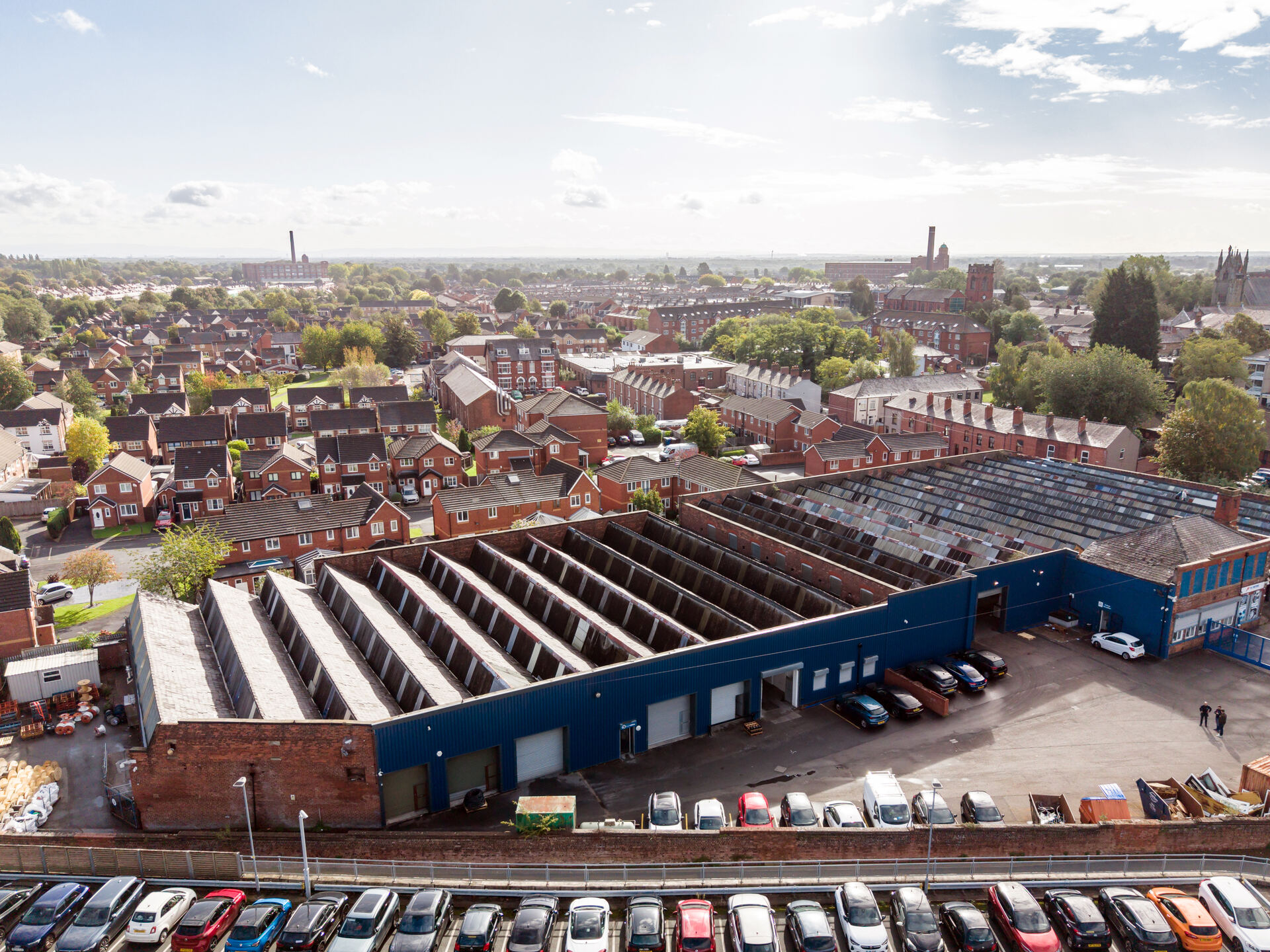 Aerial view of the Leigh Cables factory in Leigh