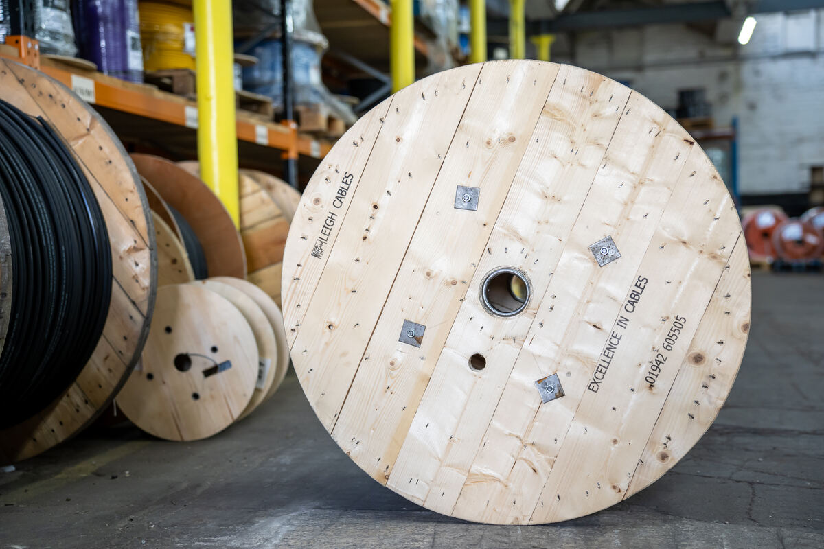 Leigh Cables branded cable drum